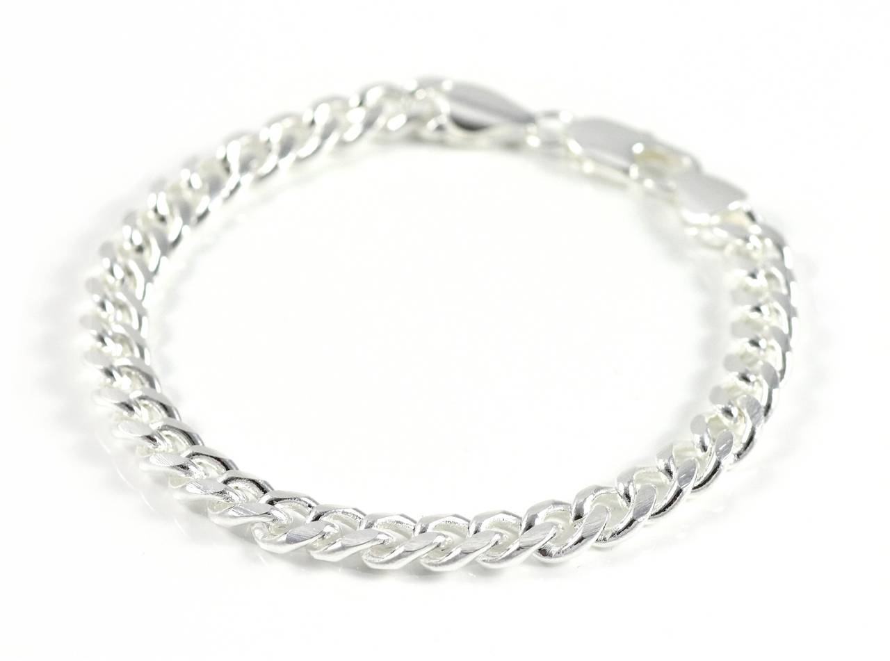 Lau Fashion 7mm Panzerketten Armband Geflochten Geschenk Schmuck Silber Ø 60mm