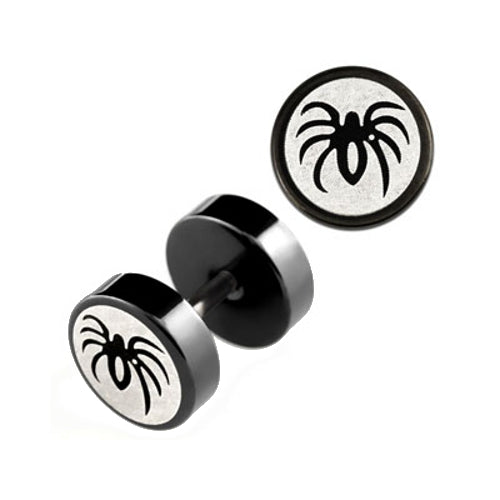 Lau Fashion 2 Stück Fake Plug Spinnen Logo Ohrstecker Schwarz Black Tunnel Ohrring Cap Ø 8mm