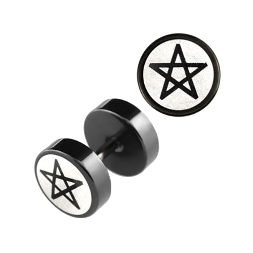 Lau Fashion 2 Stück Fake Plug Sternchen Logo Ohrstecker Schwarz Tunnel Ohrring Cap Ø 8mm