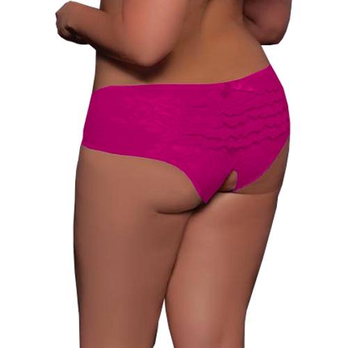 Lau Fashion Damen Spitze Pink Blumen Rosa Arsch Offen Slip String Panty Dessous Größe XL/XXL