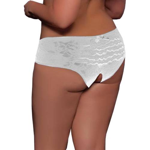 Lau Fashion Sexy Damen Spitze Blumen Weiss Intimbereich Offen Slip Tanga Panty Dessous Größe XL/XXL